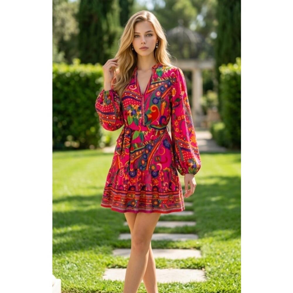 Adrianna Papell Printed Shirtdress Above Knee Dress Size: 14 - Picture 5 of 10